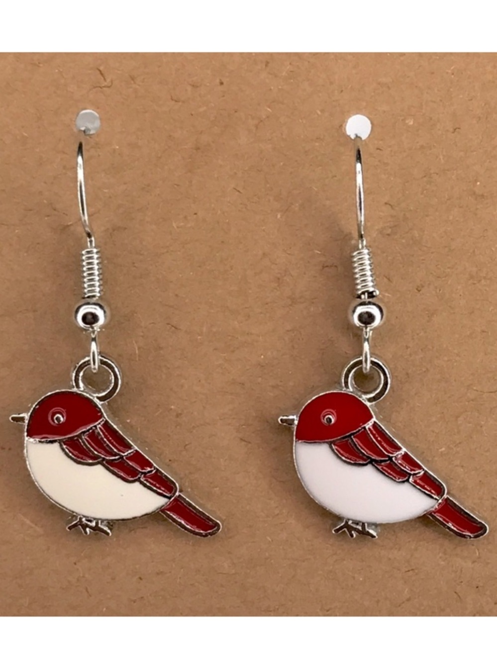 Red and White Bird Earrings Fashion Jewelry
